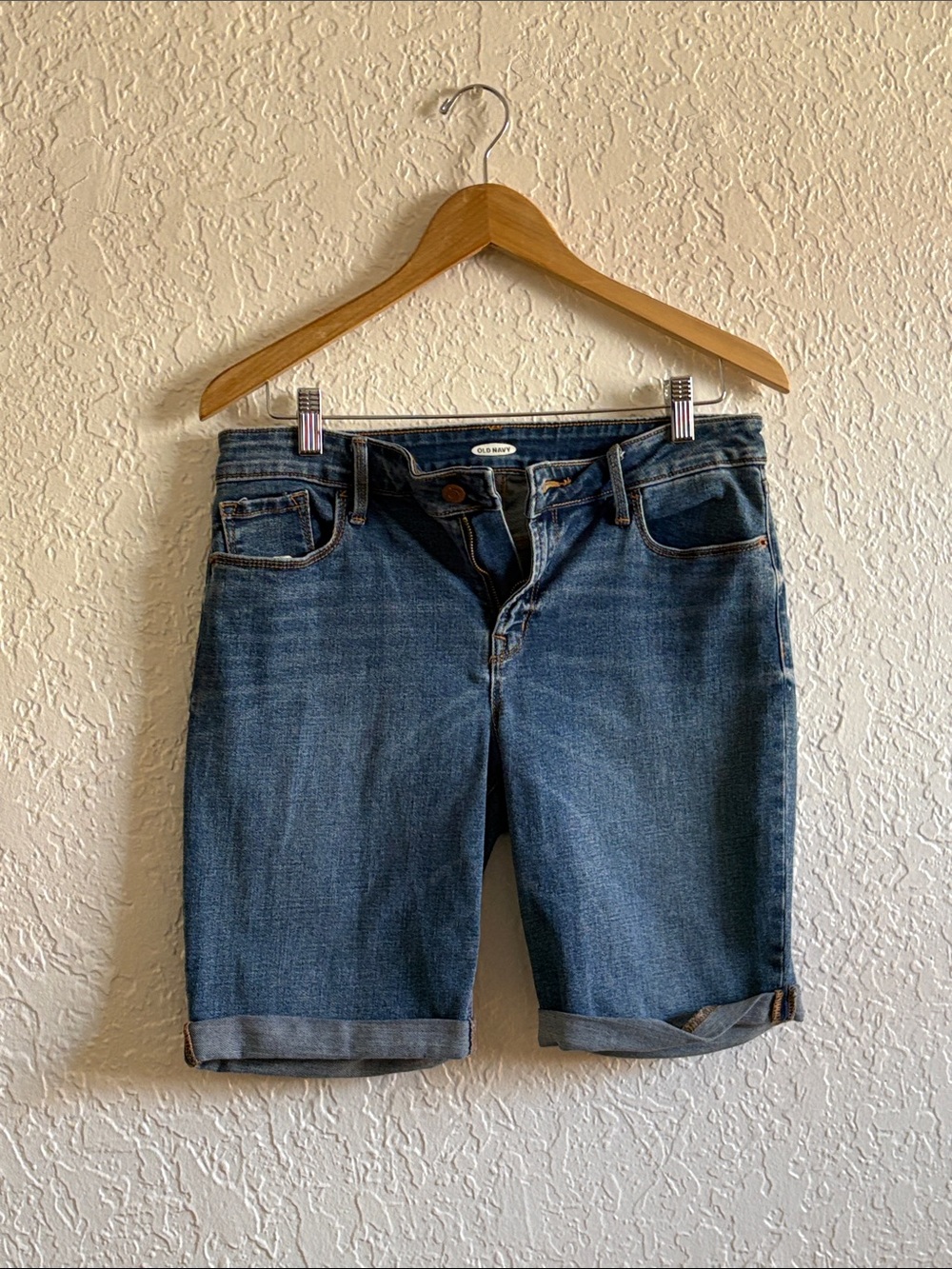 Old Navy Medium Blue Denim Shorts with Gold Stitching